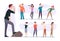 People looking into future. Cheerful purposeful persons good emotions exact vector pictures set in cartoon style