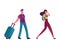 People with Luggage Book Cheap Flight, Saving Budget Concept. Male and Female Couple Characters Buying Airplane Tickets