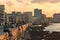 People Malecon boardwalk sunset Havana