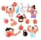 People man woman characters exercising. Sport gym bodybuilding athletic workout isolated set. Vector flat modern style design illu