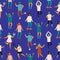 People man and woman happy jumping seamless pattern. People happy leap energetic.
