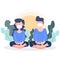 People meditation in shelter place during covid-19 coronavirus outbreak. flat character design abstract people. health care and