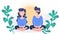 People meditation in shelter place during covid-19 coronavirus outbreak. flat character design abstract people. health care and