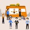 People meeting in the burgers and hot dogs food truck infograph