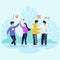 People meeting together, outdoor meeting, friends gathering vector illustration concept, friend meetup celebration, friends collab