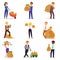 People money vector wealth businessman woman person character holding bag with coins cash currency illustration banking