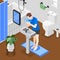 People Morning Routine Isometric Concept