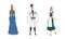 People in national clothing set. Man and women in traditional outfit of Holland, Kalmykia, Georgia cartoon vector