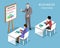 People in the office. Business coaching process. 3d isometric business people with business coach