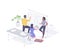 People in office looking for business solution isometric illustration. Male and female characters read reports and