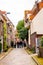 People in one of the narrow streets of Zwolle in the Netherlands