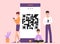 People online on QR smartphone vector illustration