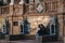 People at ornate tiled Provincial Alcove at Plaza de EspaÃ±a in Seville, Spain