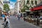 People and outdoor cafes at the Latin Quarter in Paris
