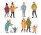 People outdoor in winter clothes. Vector illustration
