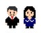 People pair up in pixel art. Male and female pixel image. vector illustration