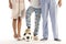 People in pajama. Legs detail with football ball. Casual night wear