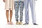 People in pajama. White background. Legs detail. Casual night wear