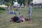 People in the park near Uspensky cathedral, Vladimir city, Russia