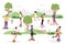 People in park vector illustration, cartoon flat woman man hipster riding modern electric segway, kick scooter