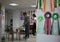 people participants of the dog show with awards indoors preparation for the victory