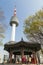 People, pavilion and N Seoul Tower at the Namsan Park