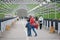 People on a pedestrian bridge in the Gulf city of Cheboksary, Chuvash Republic, Russia. 05/20/2016