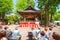 People perform Japanese fan dance  in Bunkyo Azalea Festival Tsutsuji Matsuri at Nezu Shrine