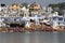 People perform puja - ritual ceremony at holy Sarovar lake. Pushkar - famous worship place in India