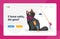 People and Pet Landing Page Template. Characters Caring of Huge Cat, Comb and Play with Toy. Love and Care of Animals