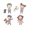 People with pets. Cute cartoon men and women with dogs. - Vector
