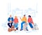 People and pets in queue to veterinary doctor, flat vector illustration