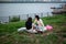 People picnicing in Yeouido park on Han river in Seoul, South Korea