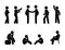 People pictogram in various poses, stick figure man isolated silhouette