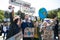 People with placards and amplifier on global strike for climate change.