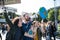 People with placards and amplifier on global strike for climate change.