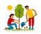 People plant trees in flat cartoon style. Saving environment, care for ecology of nature