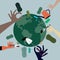 People planting trees all around the world illustration