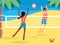 People playing beach volleyball flat illustration