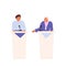 People politician stand on tribune debating. Male candidates at political debates, election campaign