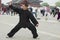 People practice tai chi chuan gymnastics in Beijing, China.