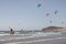 People practicing watersports on a perfect windy day at El Medano, Tenerife, Canary Islands, Spain