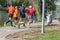 people practise outdoor sport running