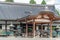 People praying at Meicho-do Hall of Otani Mausoleum. Located in Kyoto, Japan