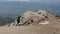 People are preparing for paragliding on Babadag mountain in Turkey.