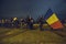 People protest in front of the Romanian Parliament