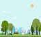 People in public park with city background vector illustration.Nature park with people walking in summer.Lifestyle in nature