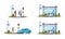 People and public transport semi flat RGB color vector illustrations set