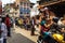 People pull the chariot of the rain god, a Hindu festival in Patan, Durbar Square,Kathmandu,Nepal