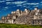 People and pyramid at the Maya city of Zaculeu